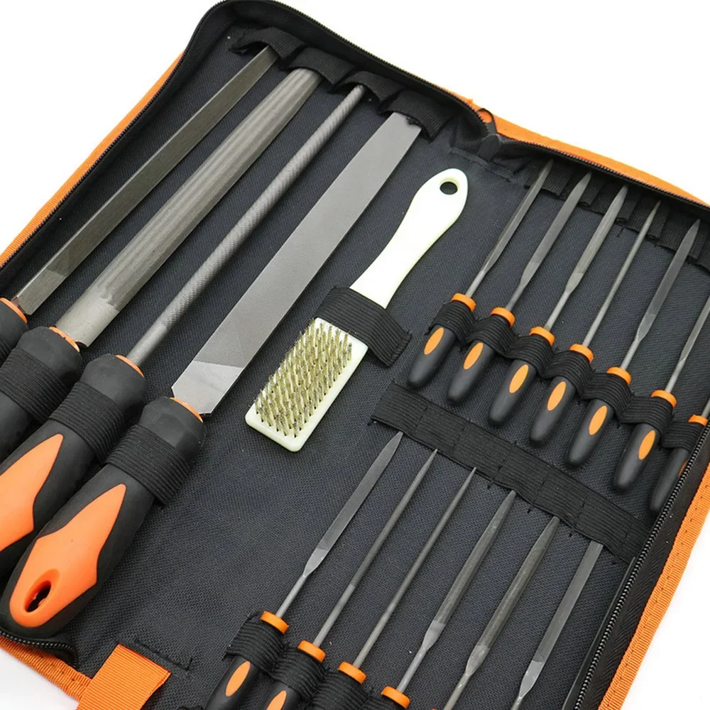 17PCS Forged Alloy Steel File Set With Carry Case Precision Flat/Triple-Cornered/Half-Round/Round Large File And 12PCS Needle