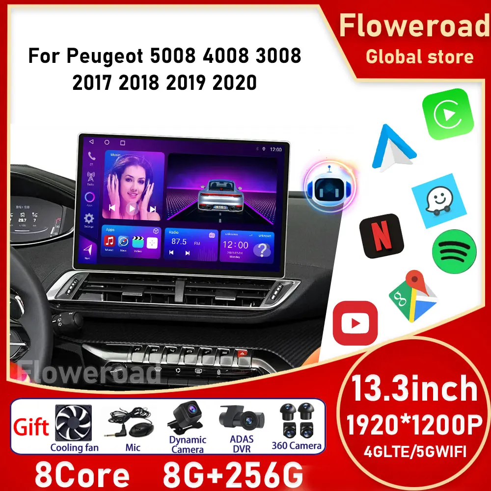 FYT Android Auto For Peugeot 5008 4008 3008 2017 2018 2019 2020 Car Radio GPS Navigation  Multimedia Player 2DIN BT Carplay