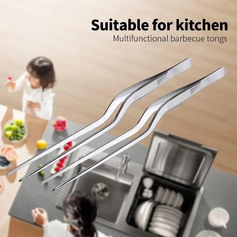 1pc Stainless Steel Kitchen Chef Tongs Multifuctional Kitchen Tools BBQ Clip Seafood Tools Kitchen Tweezers Tongs