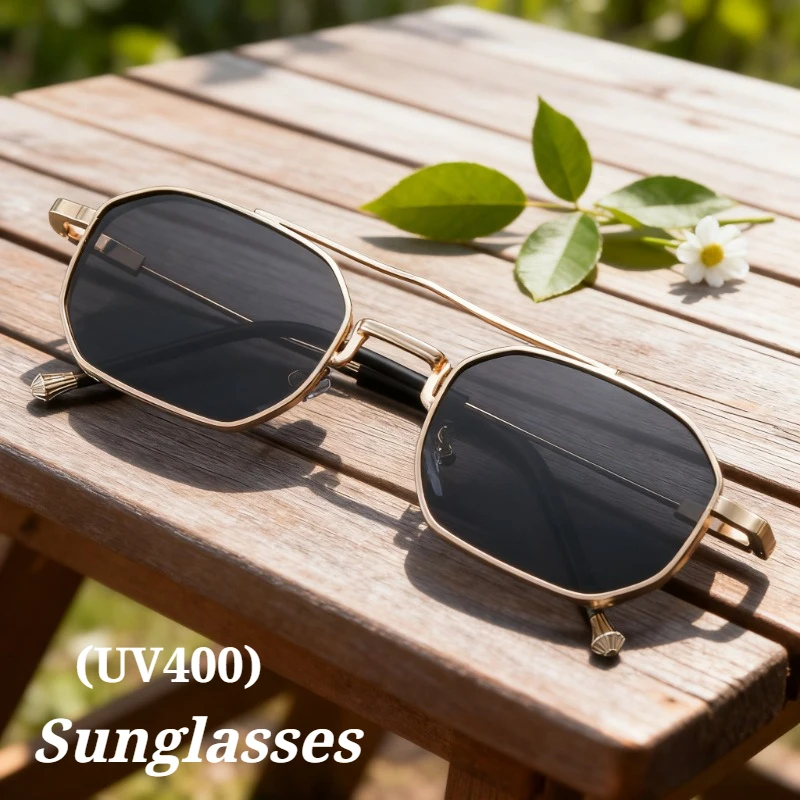 

New Trendy Fashion Metal Double-Bridge Sunglasses Premium Business Square-Frame Eyeglasses Classic Driving Shades Unisex