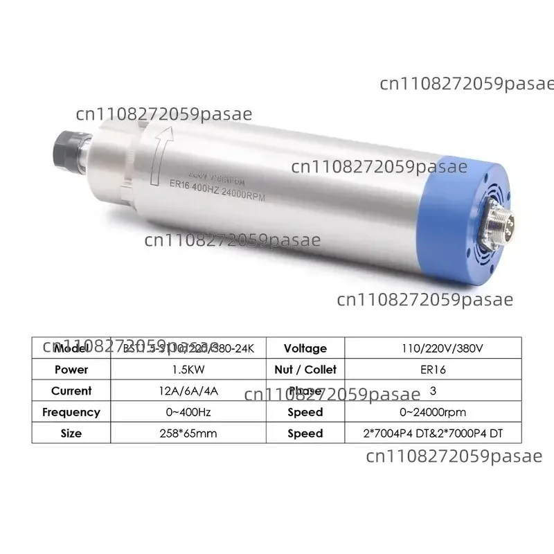 1.5kW ER16 D 65mm 400Hz Air-cooled Spindle 4pcs Bearing 24000 Rpm with QL 1.5kW Inverter, 65mm Bracket Spindle Motor