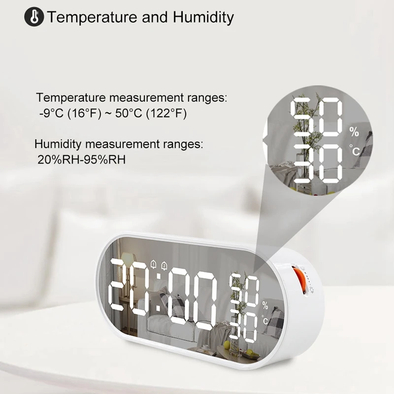 Mirror Clock Snooze Digital Electronic Table Home Environment Sensors Station Tool