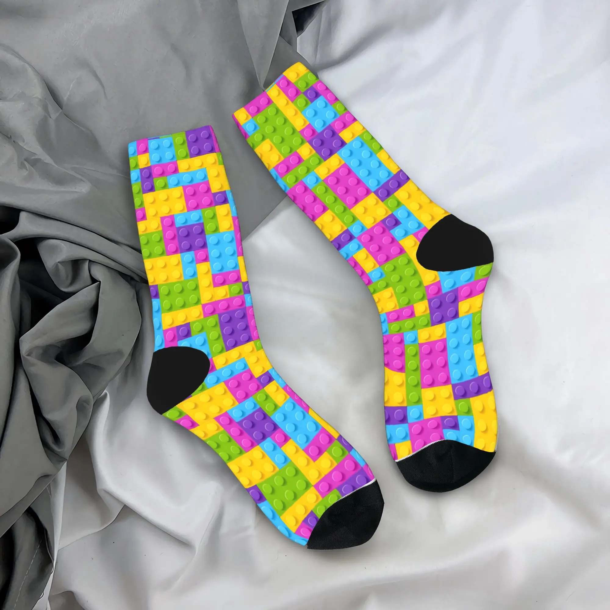Pastel Rainbow Building Blocks Pattern Stockings Men  Socks High Quality Kawaii Socks Winter Outdoor Anti Skid Design Socks Gift