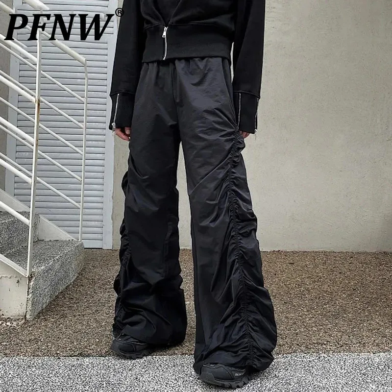 

PFNW Men's Trousers Personality Elastic Wrinkled Niche Design Baggy Casual Pants Trend Male Darkwear Pleated Streetwear 9C3481