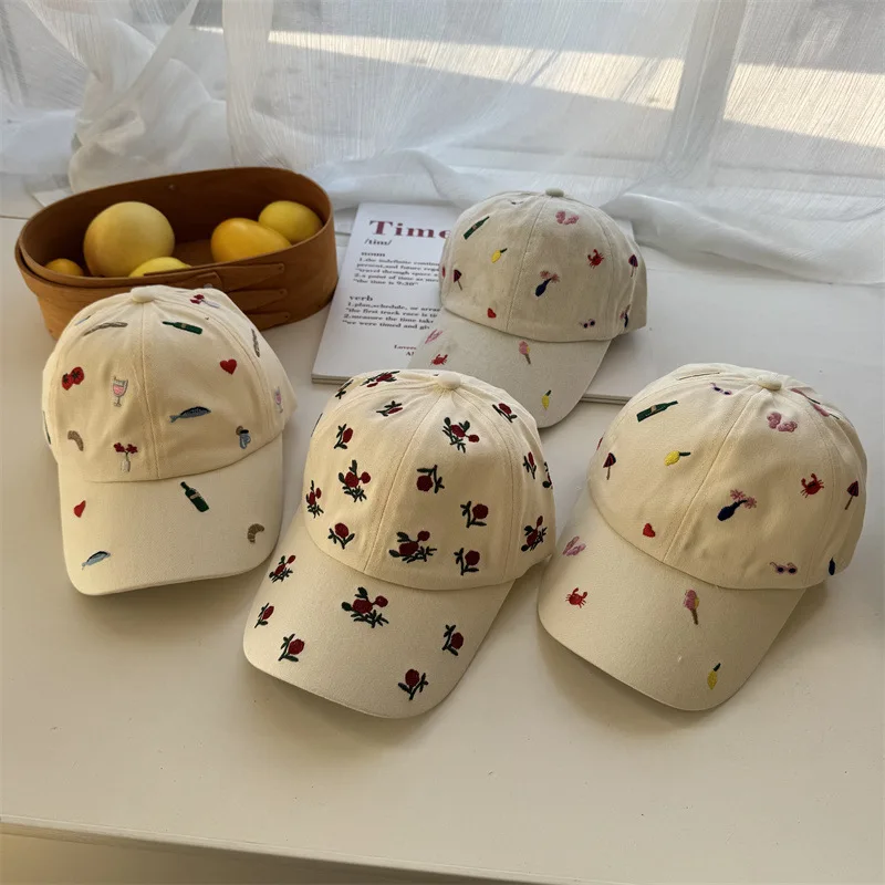 Floral Embroidery Baseball Cap for Women, Summer Thin Breathable Versatile Sunshade Cap That Makes the Face Look Smaller