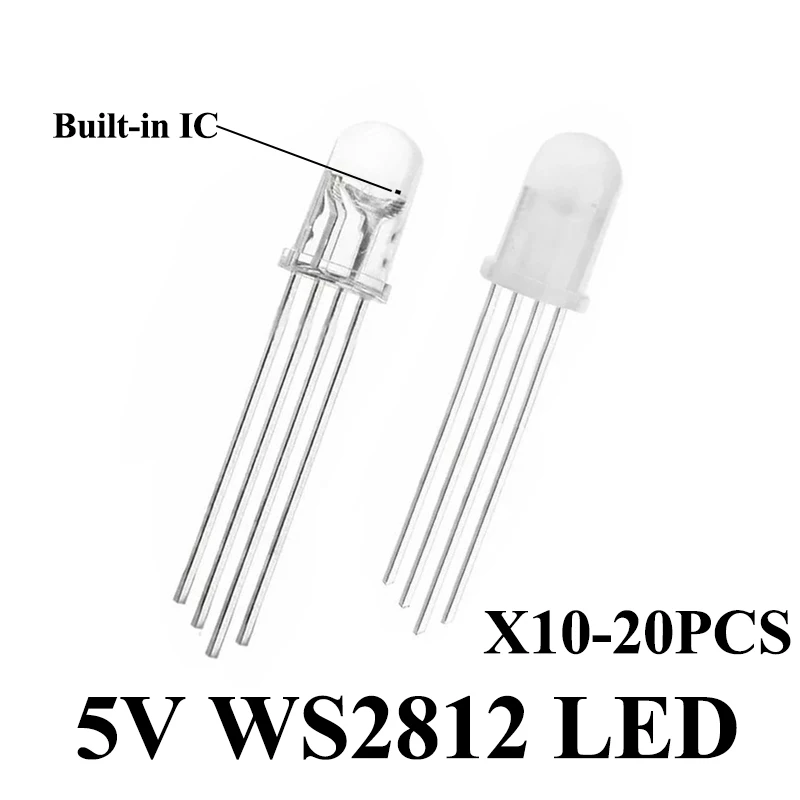 Dioda LED 5V WS2812 5mm WS2812B RGB DIP Dream Color Adresowalna Pełnokolorowa Przezroczysta Dyfuzyjna Neonowa Pikselowa Światło DIY Światło do Drona
