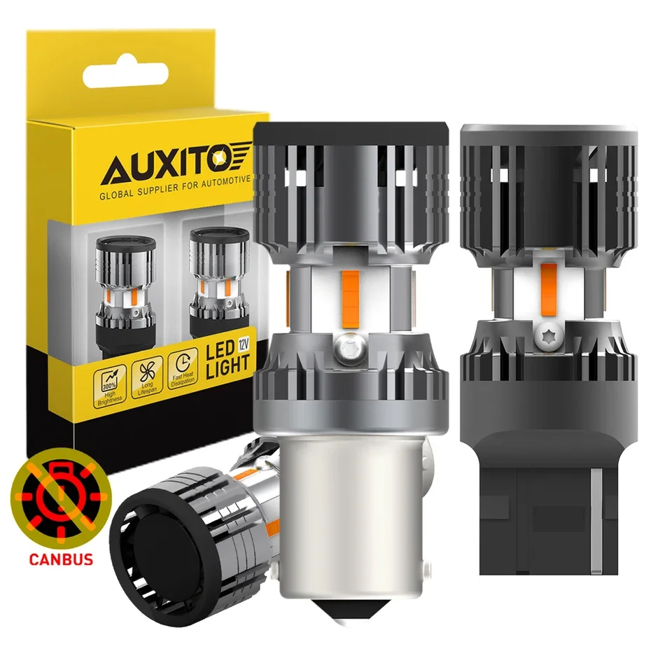 AUXITO BA15S P21W LED No Hyper Flash Amber Yellow T20 W21W 7440 WY21W 1156 BAU15S PY21W LED Bulbs Turn Signal Light With Fan 12V