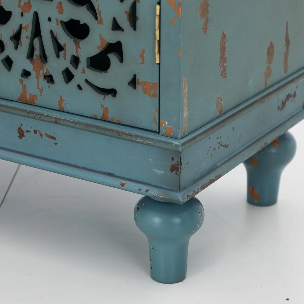 Niebieska wysoka szafka z 2 drzwiami do salonu i jadalni, dekoracyjne meble akcentujące.