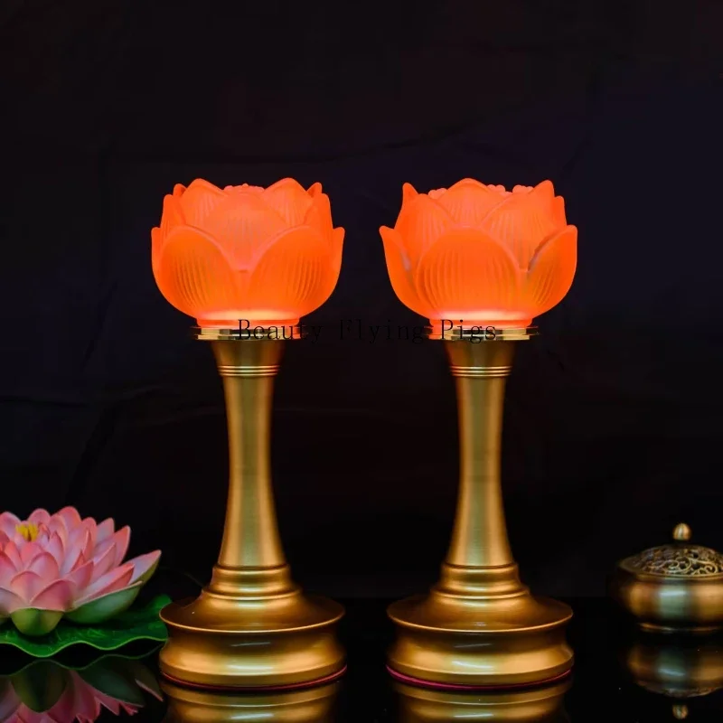 Buddhist furnishings lamp holder copper candlestick Offering items front Buddha 7 types of light sources table lamp Plugged In