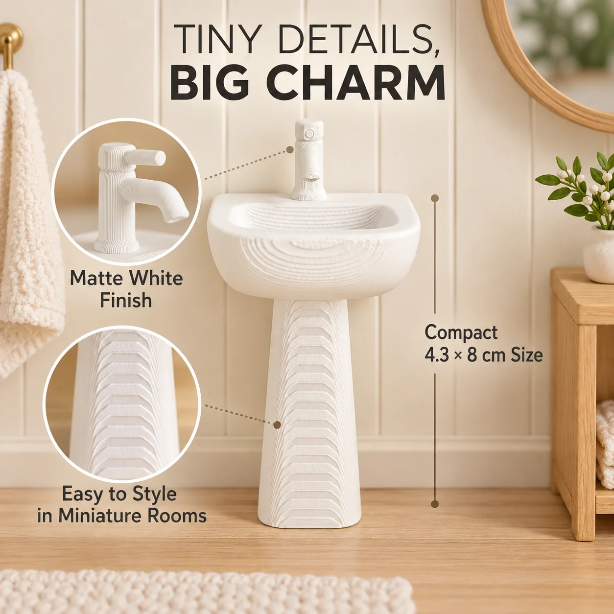1 Pce Miniature Washbasin Model, with Faucet, Dollhouse Bathroom Decoration Items, Collection for Miniature Model Enthusiasts view 5