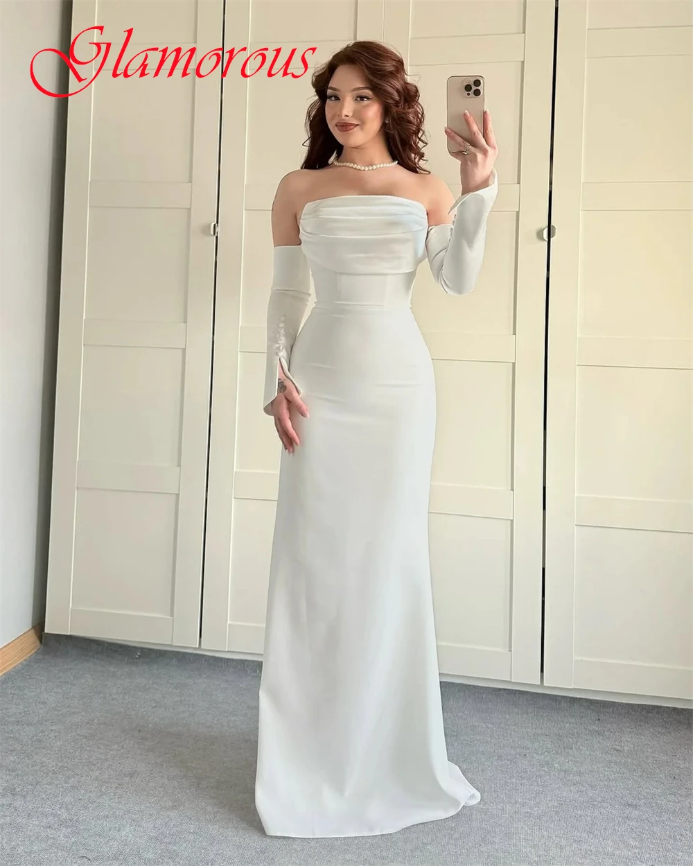 Robe de soirée en Jersey blanc personnalisée de haute qualité, classique, sans bretelles, manches détachables, robe de Cocktail délicate, robes de célébrité