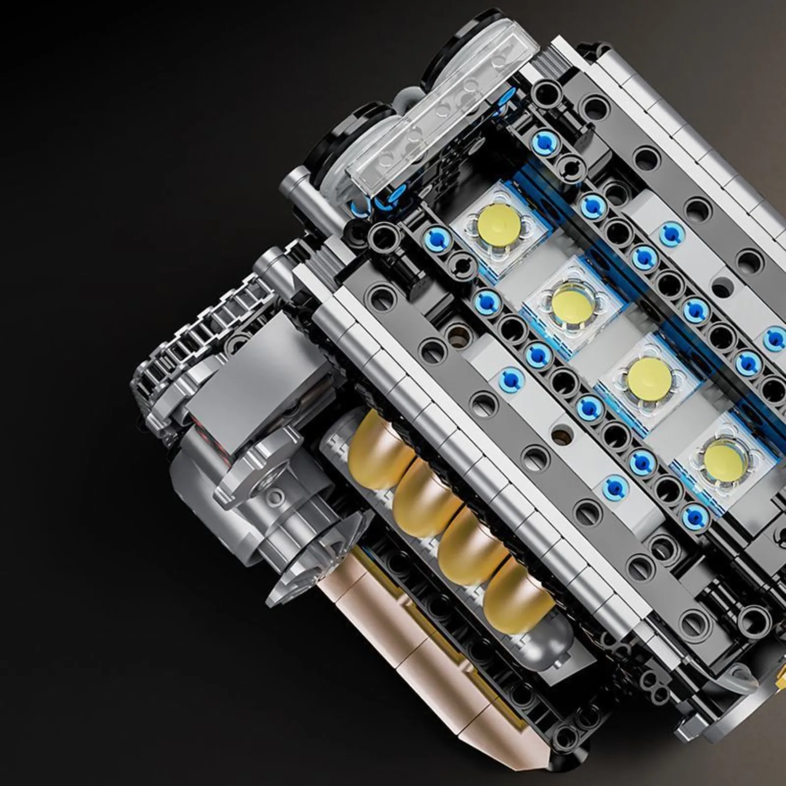 853pcs L-Type 4-Cylinder Car Engine Model Building Blocks with Motor Drive DIY Assembly Toy