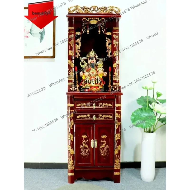 new Solid Wood Buddha Niche Buddha Cabinet New Chinese Style Clothes Closet Shrine Ancestor Altar Cabinet Home God of Wealth Cab