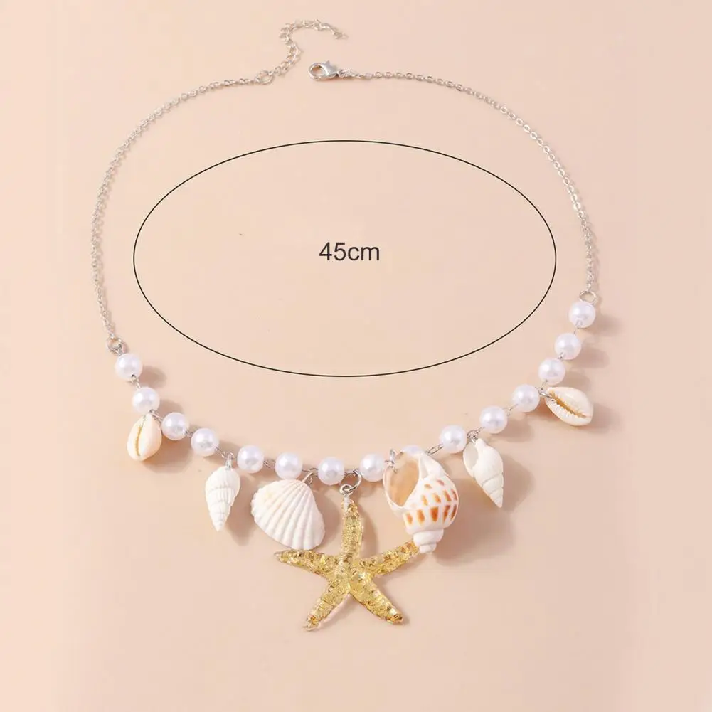 Exquisite Necklace Stunning Conch Starfish Necklace with Faux Pearl Trendy Beach Jewelry with Fine Workmanship for Versatile