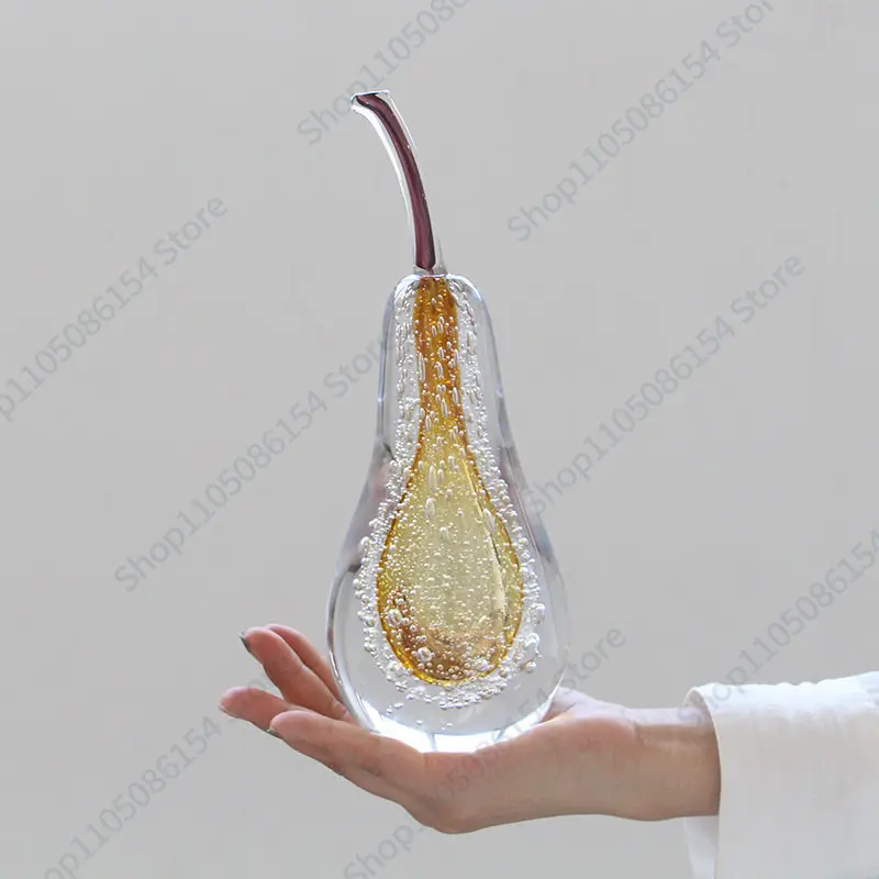 Luxury Glass Apple Pear Fruit Ornament Home Living Room TV Cabinet Wall Niche Decor Art Craft Statue