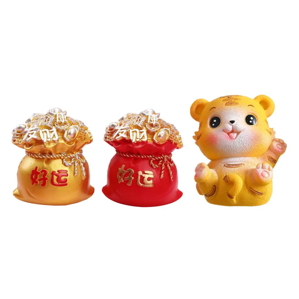 

3Pcs Resin Money Bag Tiger Sculpture Home Desktop Ornament Living Room Office Decoration Tiger Resin Sculpture