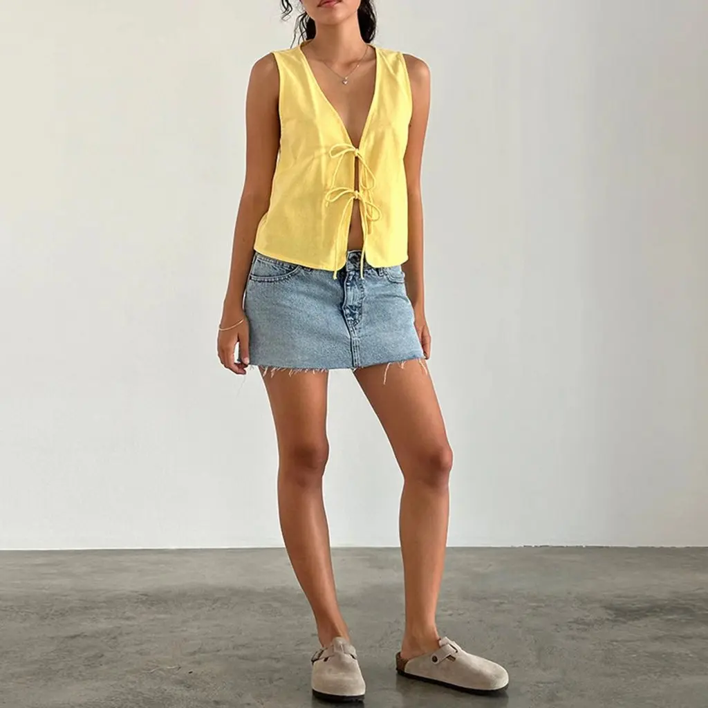 

Women's Sexy Deep V Vest Sleeveless Top Lace-Up Fashion European And American Style Inspired