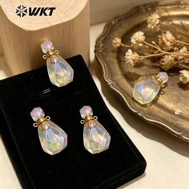 WT-P1593 Beautiful White Stone Essential Oil Hot Faceted Qura Crystal Quartz Perfume Bottle Necklace Pendant Fashion
