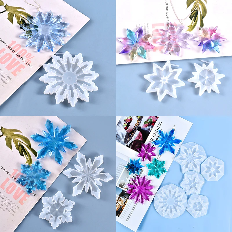 New Christmas Multi Shapes Snowflake Pendant Silicone Mold Hanging Epoxy Resin Mould For DIY Christmas Tree Decor Jewelry Making