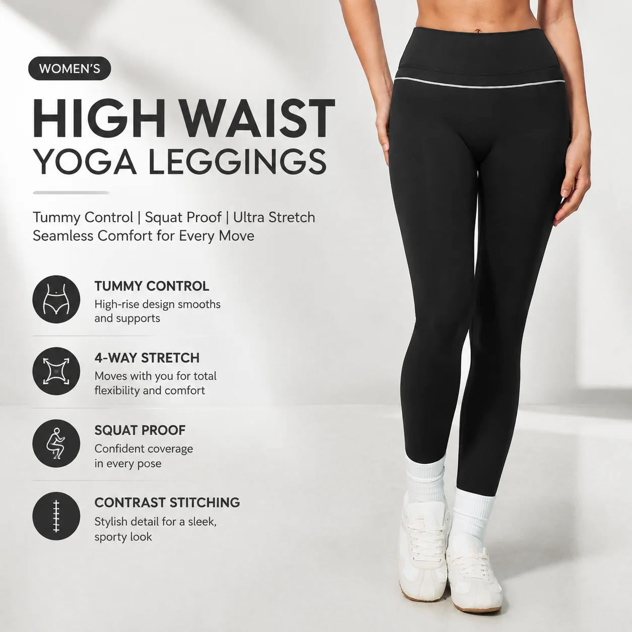 Women's High Waist Seamless Yoga Leggings with Contrast Stitching Detail Tummy Control Compression Workout Pants Squat Proof Gym