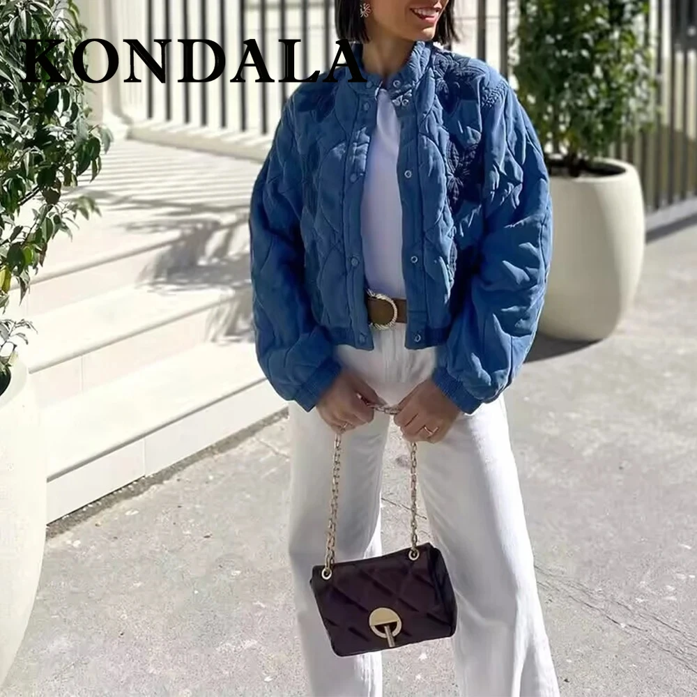 

KONDALA Chic Casual Fashion 2025 Autumn Women Coats Single Breasted Long Sleeve Jackets Loose Vintage Warm Floral Female Outwear