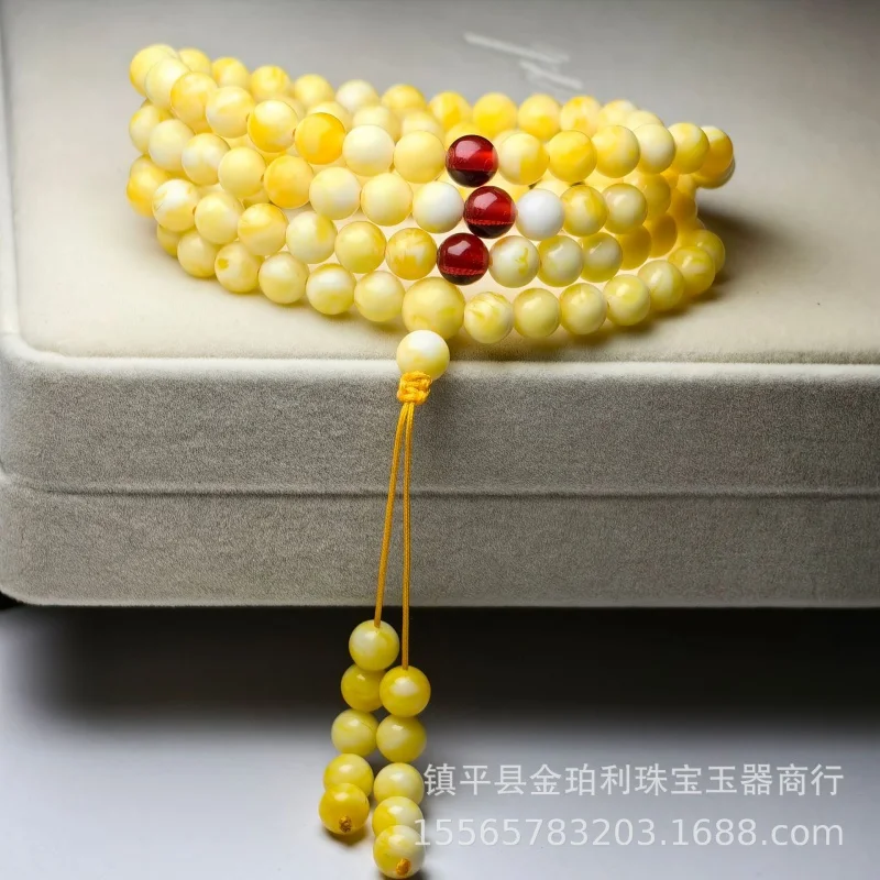 Internet Celebrity Live Broadcast Supply Yellow Chicken Grease Old Beeswax Amber108Beads Multi-Circle Bracelet Chain Unisex Whol