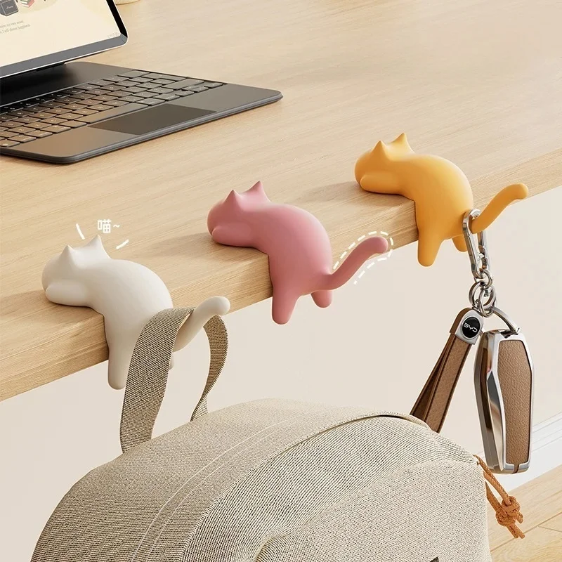Creative Desktop Hooks Key Holder Plastic Cat Hanger Desk Ornament Kawaii Office Bag Storage Hooks Pratical New Arrival