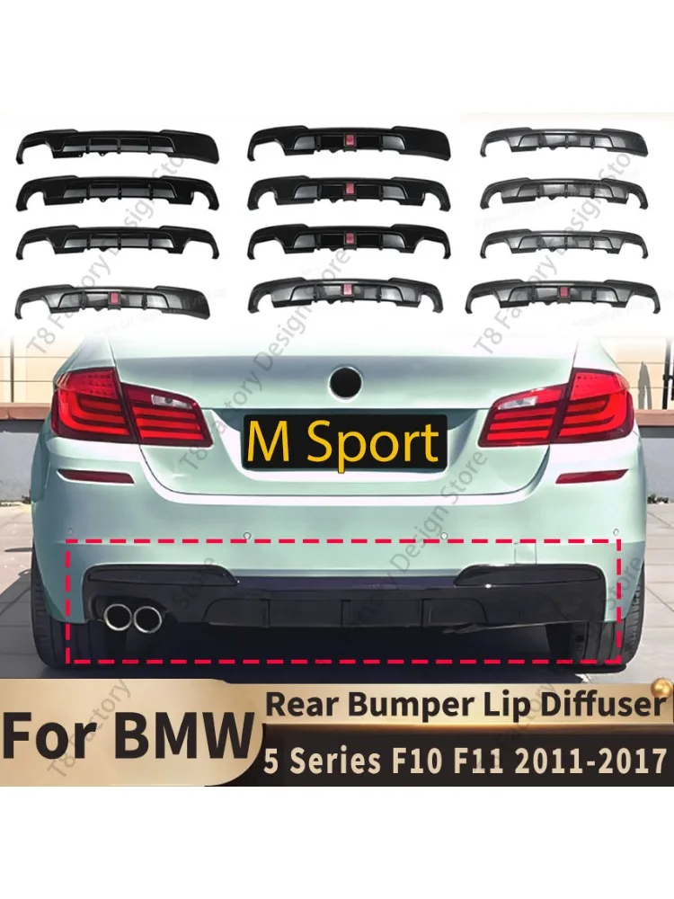 Achterbumperlip diffuser splitter spoiler plaat bodykit tuning voor BMW 5 Serie F10 F11 2011-2017 M Sport MP Style - afbeelding 2