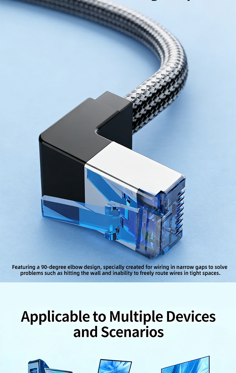 Kubie Cat8 Ethernet 90-Grad-Winkel-Netzwerkkabel Router Modem Internetkabel SFTP 40Gbps 2000MHz Cat 8 RJ45 Netzwerk LAN Patchkabel – Detail 5
