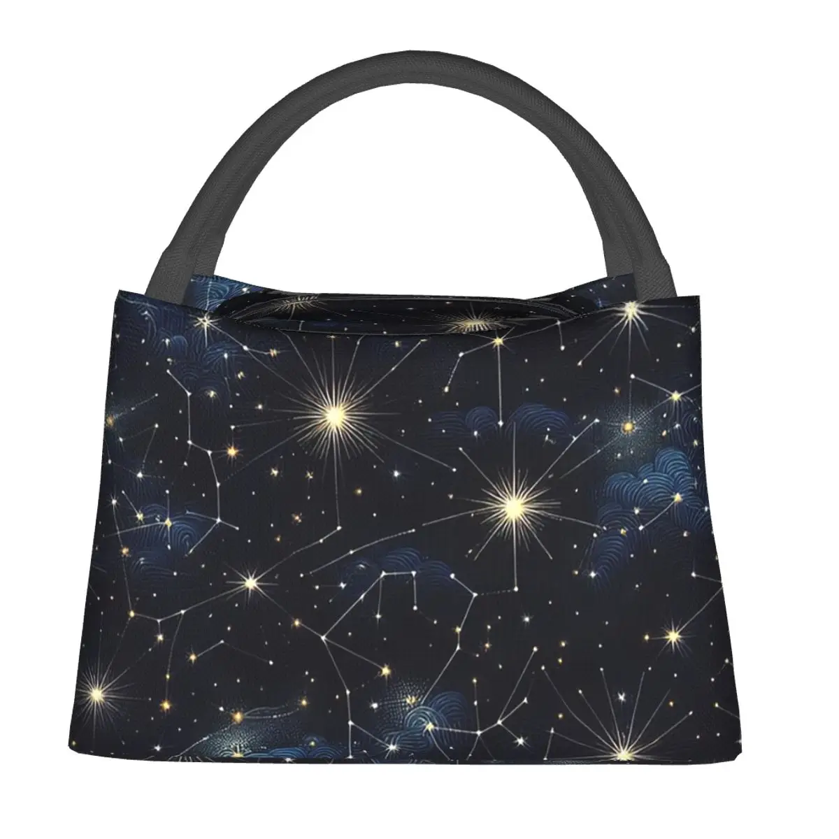 Night Sky Golden Celestial Stars Zodiac Constellations Lunch Bags Bento Box Lunch Tote Picnic Bags Thermal Bag for Woman Office