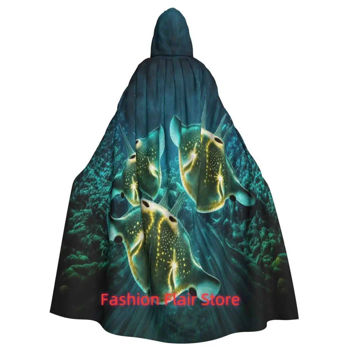 Superficie pez marino Stingray Life capa larga con capucha bruja disfraz Medieval capa de Cosplay abrigo de Halloween adulto Unisex