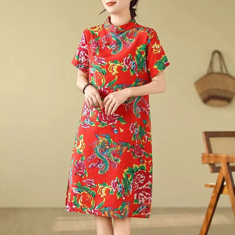 女性のための大きな中国風のドレス,ルーズ,ミドル丈,qiPao,人気,夏,レトロな芸術,z4644, 2024