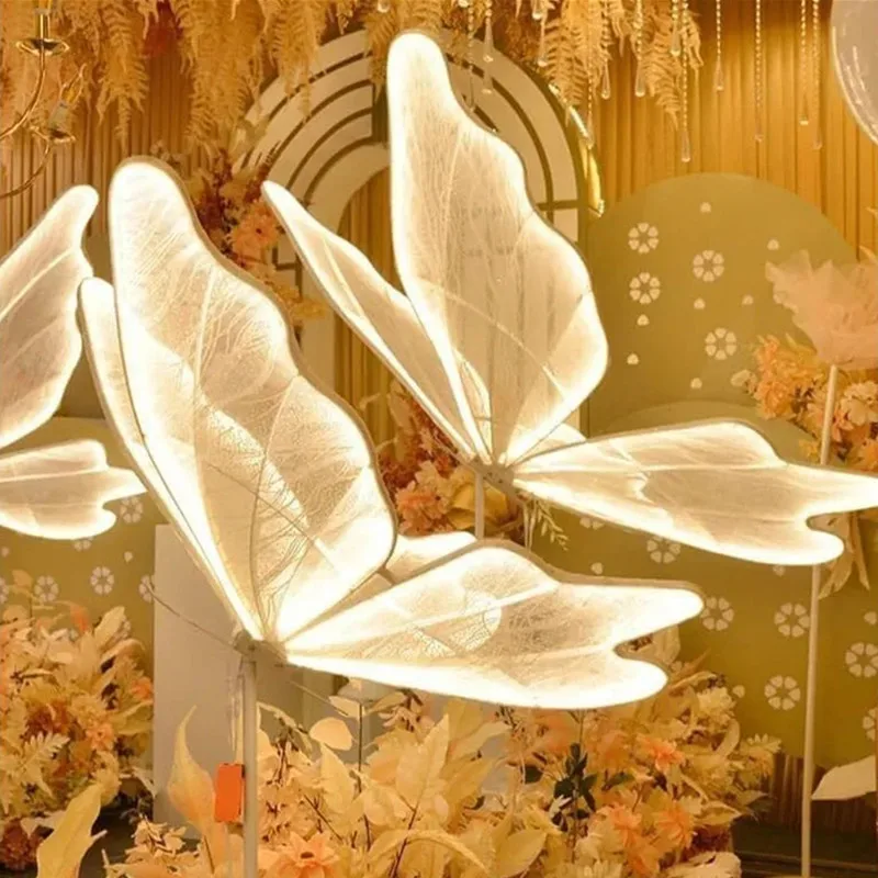 4PC Upscale Luminous Butterfly Wings LED Lights Guide For Wedding Ceiling Decoration and Stage Chandelier Event Party DIY Props