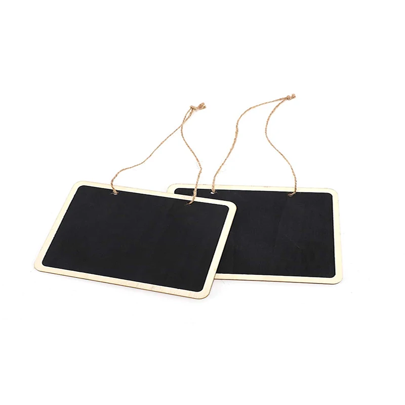 Bview Art 1pcs Mini Reusable Wood Erasable Chalkboards with Hanging String Decorative Display Black Square Message Board