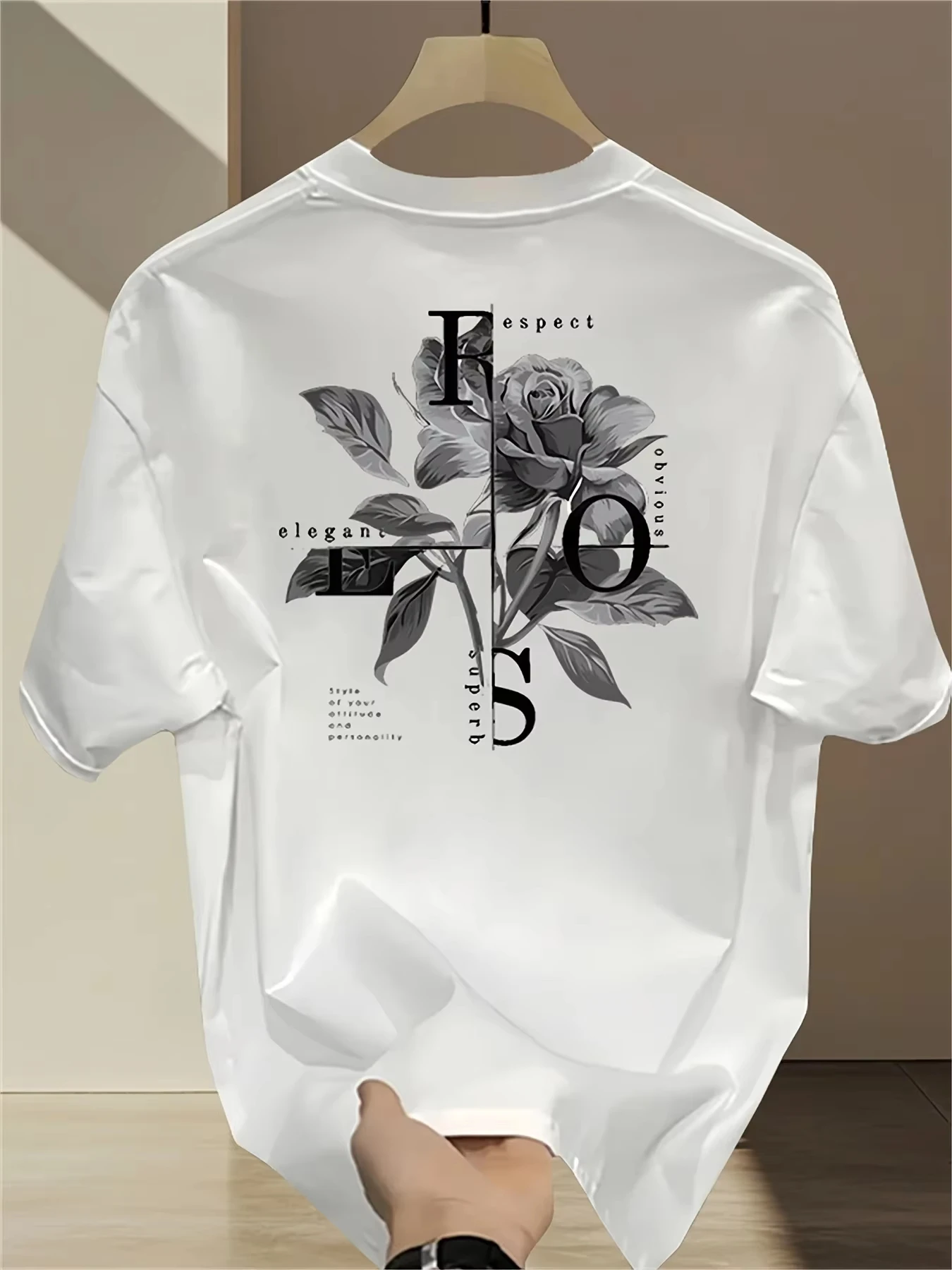Rose Floral Respect Elegance Men's Women T-shirt Streetwear Oversized Casual Gift Y2K Cotton Vintage Tee Short Sleeve Summer Top