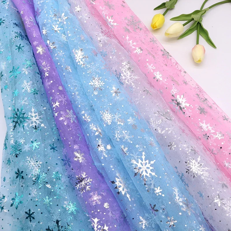 150*100cm Snowflake Tulle Rainbow Silver Snow Star DIY Handmade Fabric for Baby Dress Wedding Birthday Bouquet Supplies