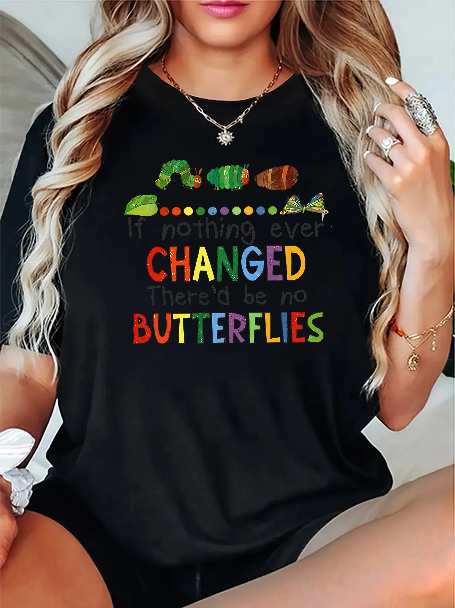 

Colorful Caterp Graphic Printing Summer Autumn Winter Cotton Men's and Women's T-shirts Short Sleeves Luxury Outdoor Sports