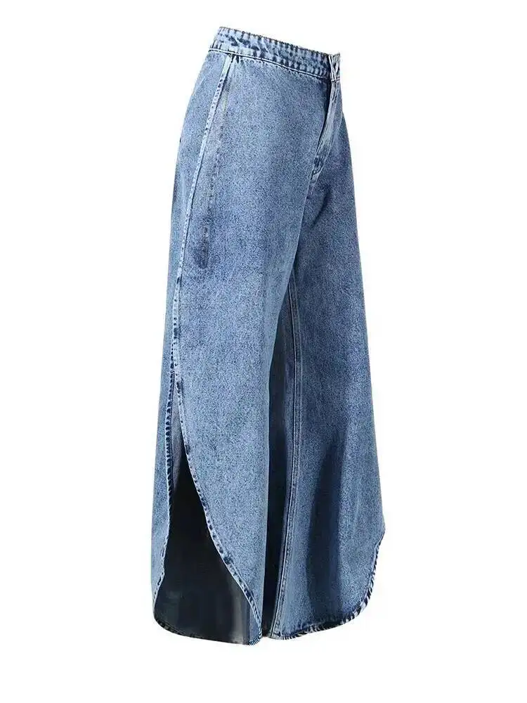 Ruffles Tank Blue Top Wide Leg Pants Two Piece Suit New Round Neck Sleeveless Women Fashion  Spring Autumn 2026 UDFD - view 5