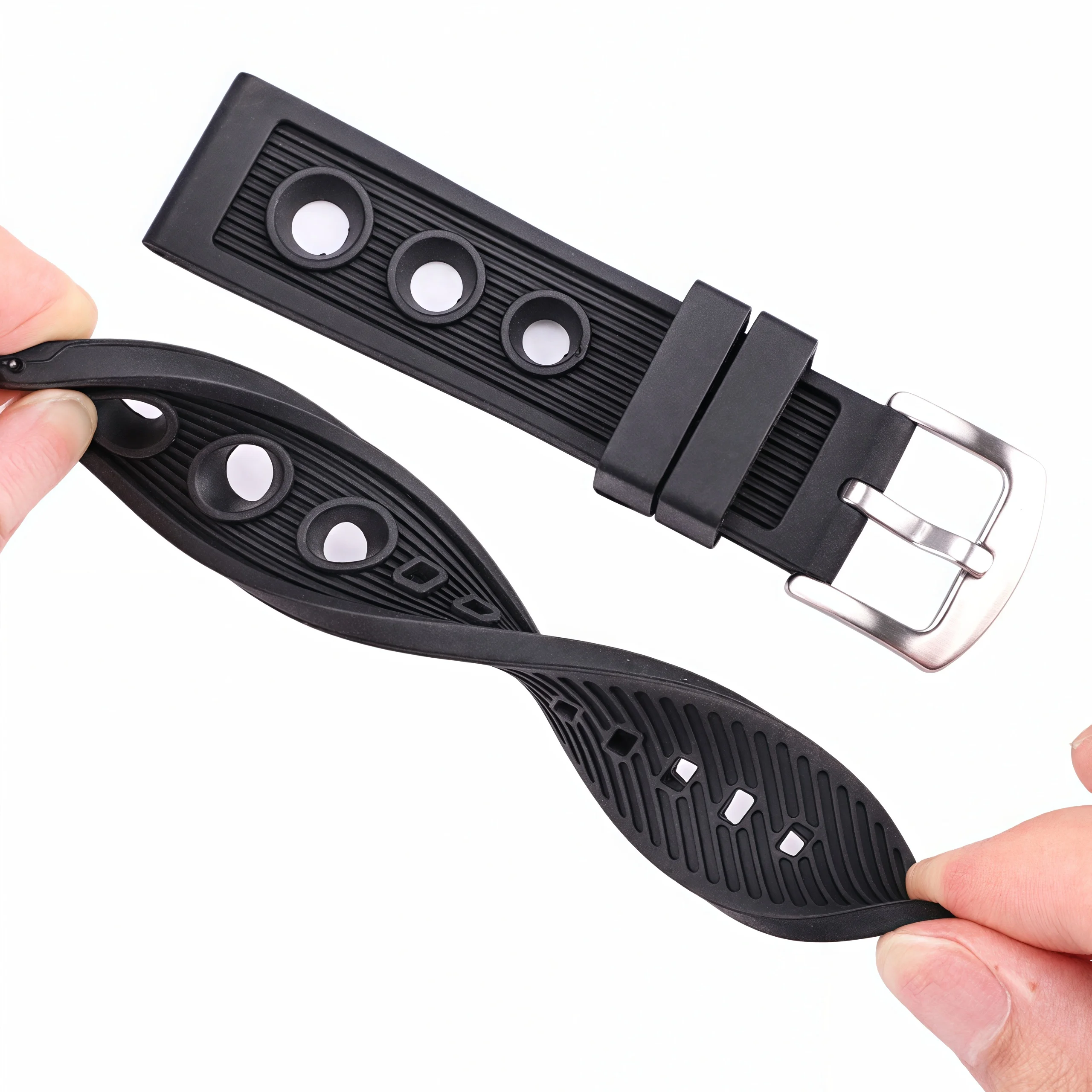 Rubber Silicone Watch Band Strap Black Blue Soft Sports Diving Watchbands Bracelet Silver Black Buckle Watches Accessories