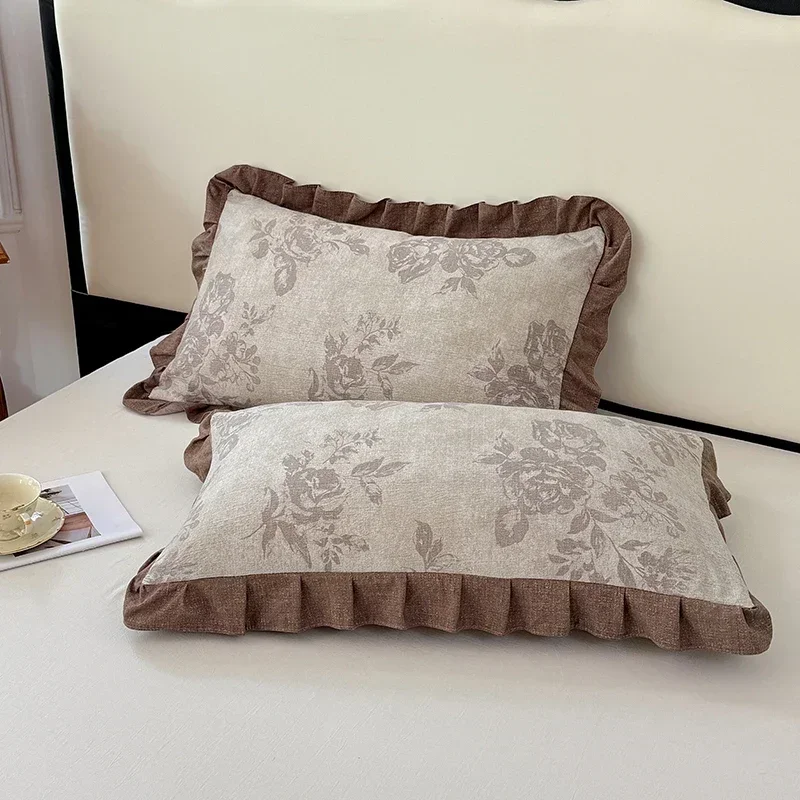 1pc Lotus Leaf Lace Pillowcase Plant Floral printed Cushion Cover Bed Head Pillow Cover Home Decor feeling like linen