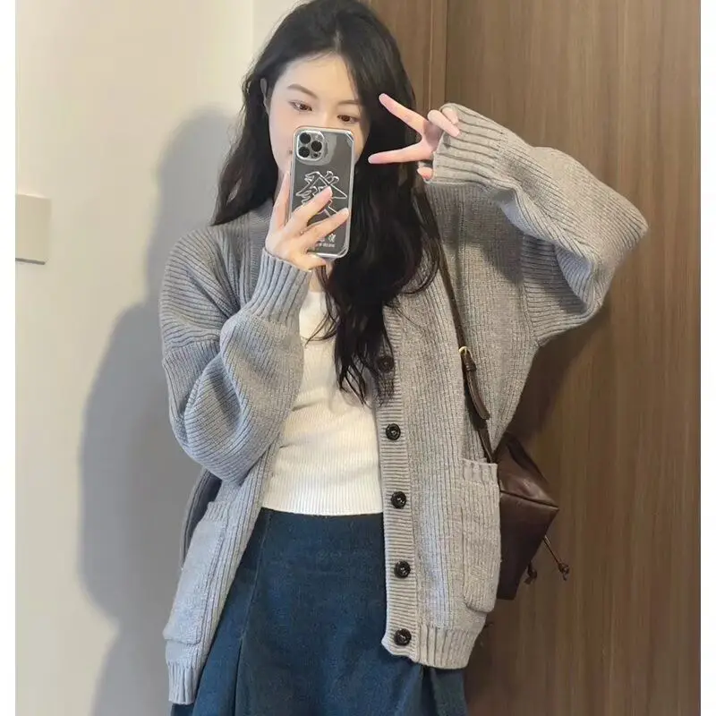 

Fall Winter V-Ne Knitted Cardigan Men's Color Casual Sle Loose Fit Long Sve Outerwear Polyester Fiber