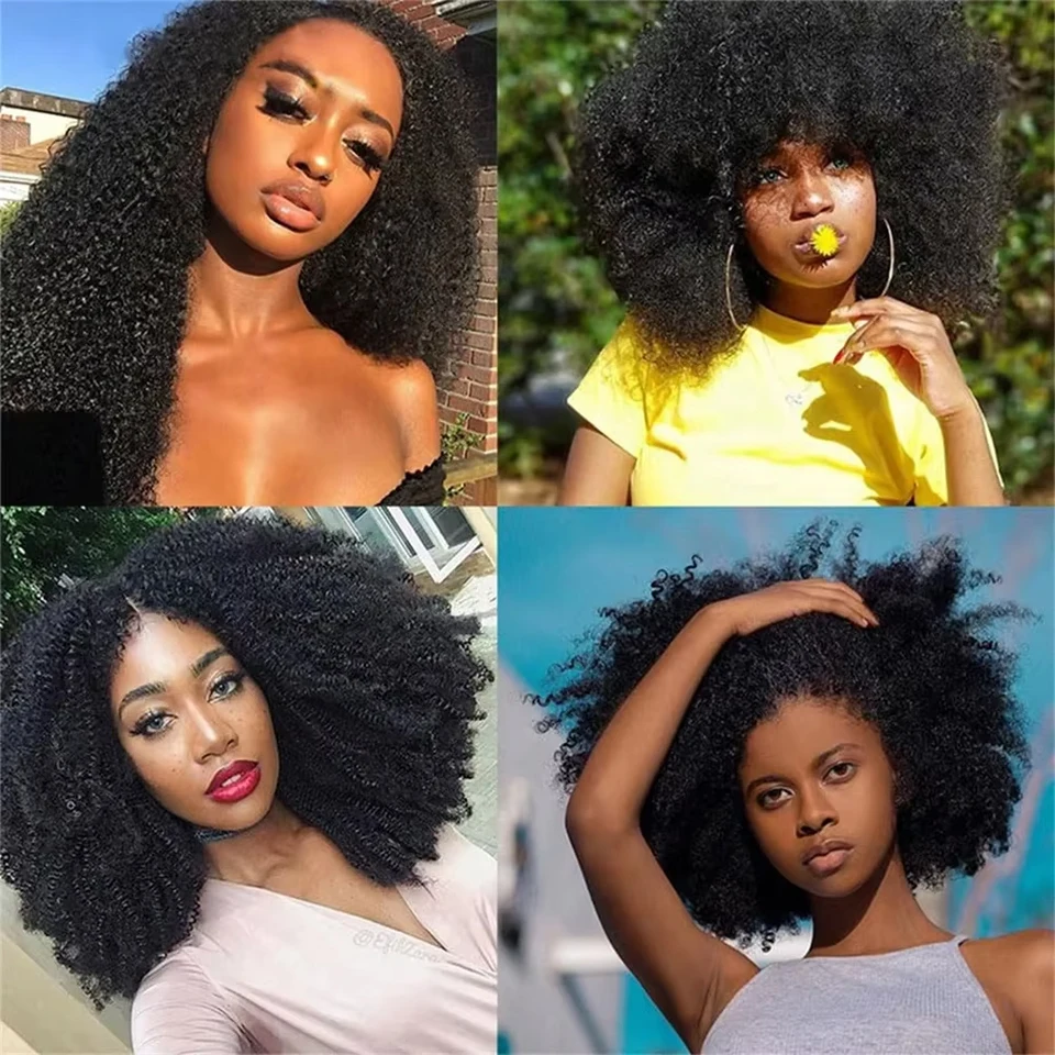 Unprocessed Raw Indian Afro Curly Bundles Human Hair 4A 4B 4C Afro Kinky Curly Human Hair Bundles Double Weft Virgin Human Hair Extensions Natural Color Soft Real Human Hair Weave Bundles For Women Daily Use Birthday Holiday Gift Kpop Popular Hairstyles