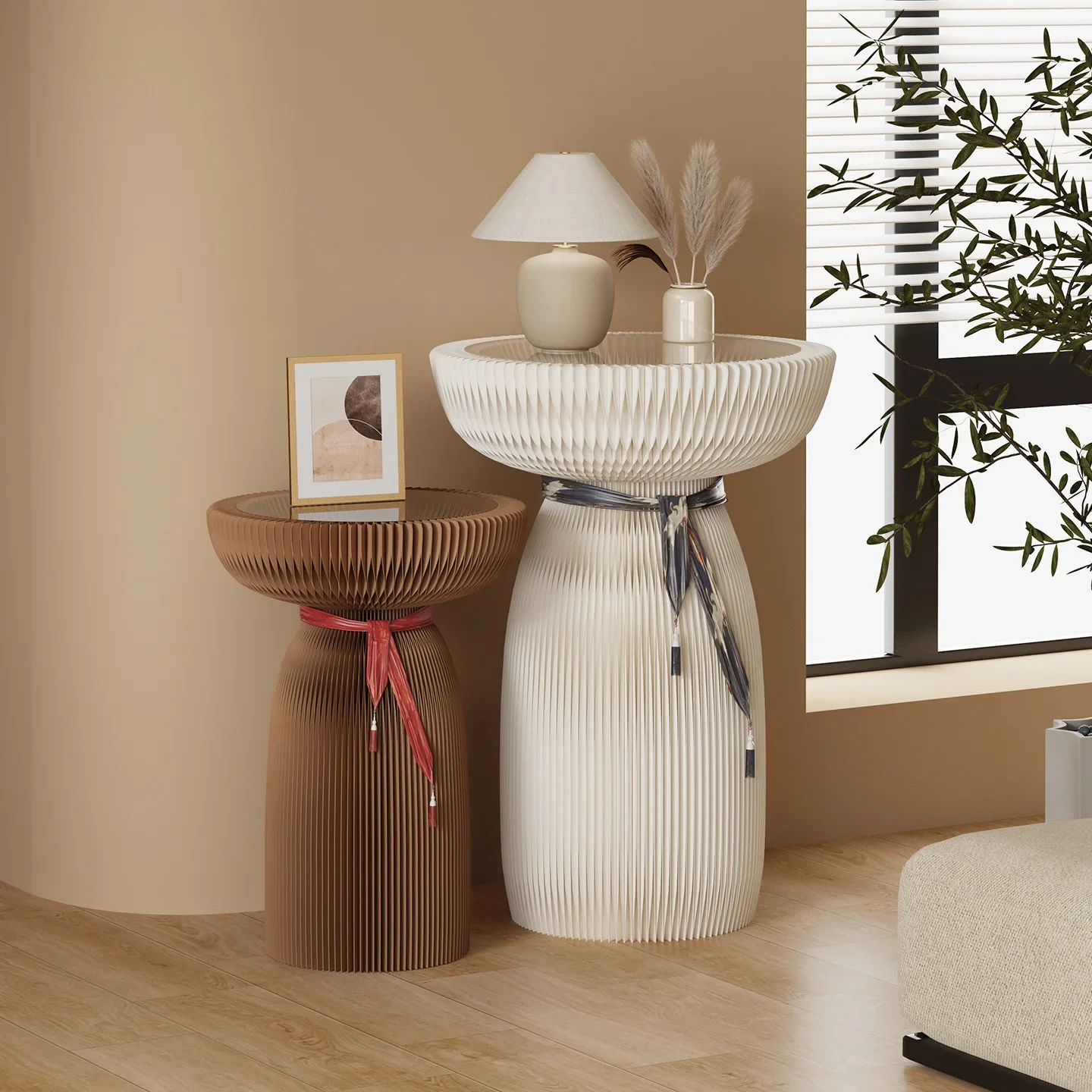 Coffee table, Nakajima display stand, cylindrical display stand, shopping mall window, round product display stand, self-assembl