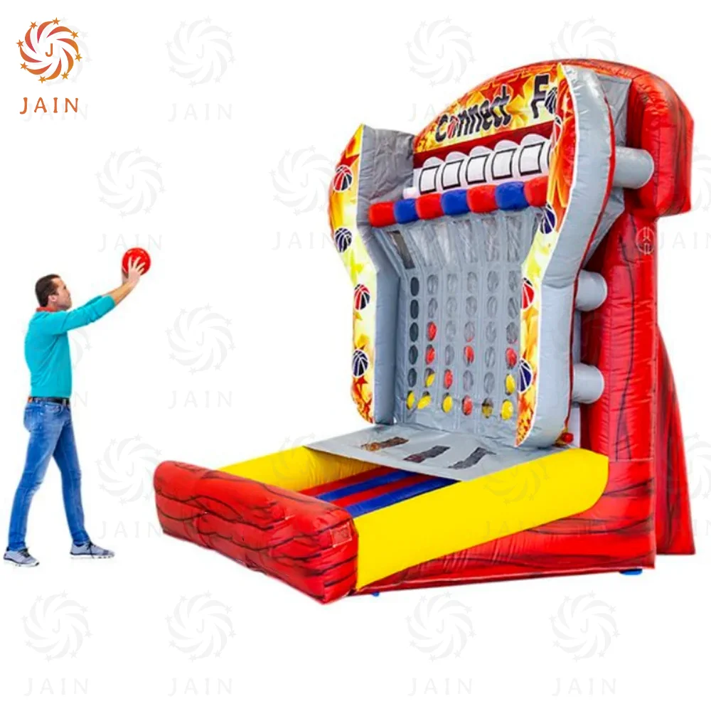 Nadmuchiwany kosz do koszykówki na wynajem na imprezy, nadmuchiwana gra Connect 4 z koszykówką, strzelanie do tarczy z dmuchawą na imprezy plenerowe.