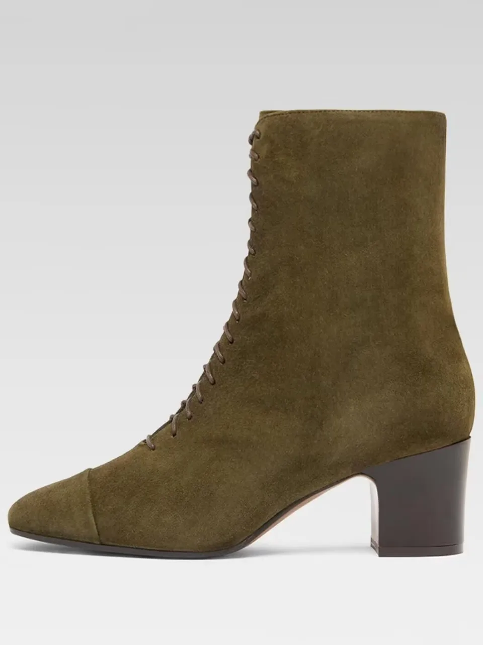 

2025 New Women Ankle Boots Chunky High Heels Square Toe Suede Cross Lace Up Elegant Heightening Daily Lady Large Size Calf Boot