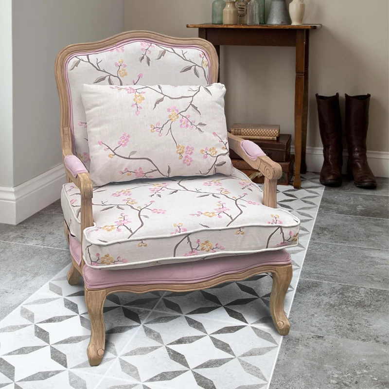 

American country solid wood tiger chair single sofa study chair fabric balcony bedroom leisure living room retro chair
