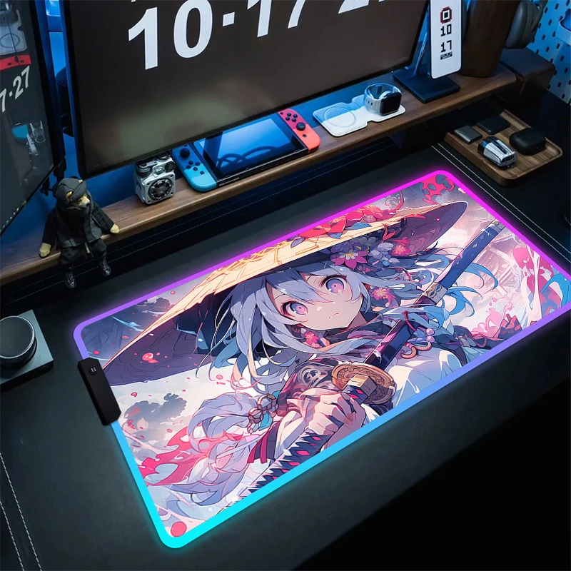 Imagem -05 - Grande Gaming Mouse Pad com Led Backlit Rgb Escritório Borracha Mousepad Gamer Teclado Pads Tapete de Impressão hd Anime Xxl