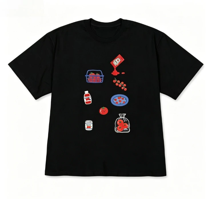 Kawaii Tomato Print Short-Sleeve T-shirt Korean Style Versatile Cute Hand-Drawn Casual Top Aesthetic Food Graphic Crew Neck Tee