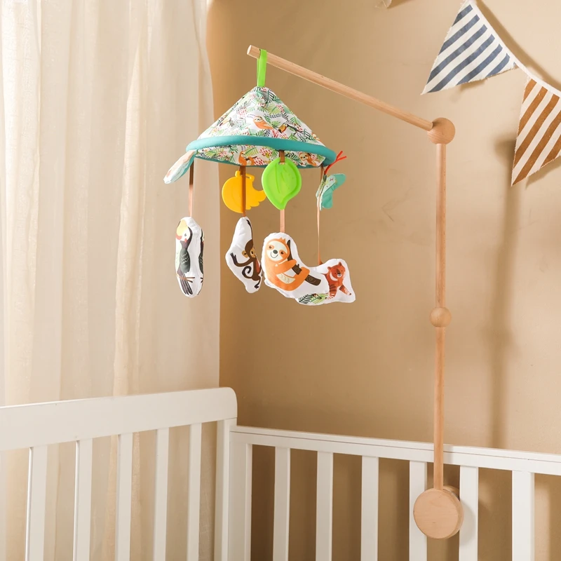 Newborn Mobile Crib Bed Bell Rattles Music Toys Baby Montessori Toys Bed Bell Bracket Baby Toys Wooden Bed Bell Accessories