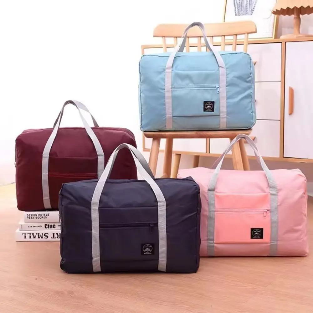 Durable Polyester Travel Handbag Large Capacity Waterproof Duffle Bag Solid Color Foldable Clothes Organizer Women&Men